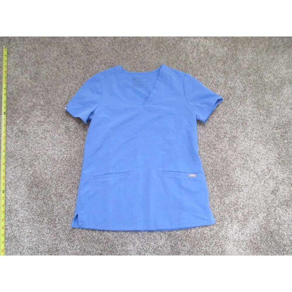 FIGS Technical Collection Scrub Top S Blue Solid Polyester Blend
